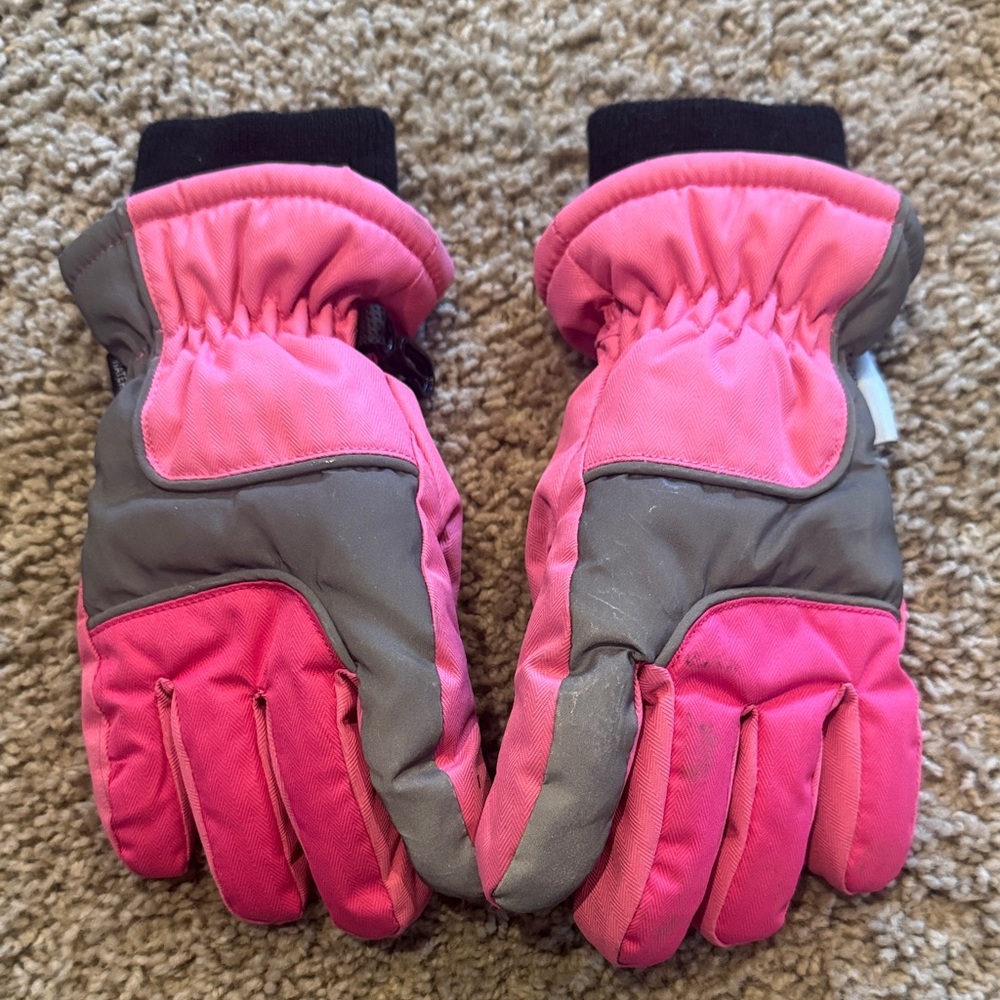 Pink and Gray Kids Girls Winter Snow Gloves